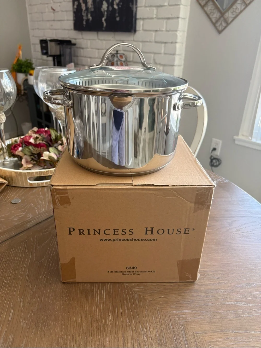 Princess House Stainless Steel Stockpot with Floral Glass Lid - Silver